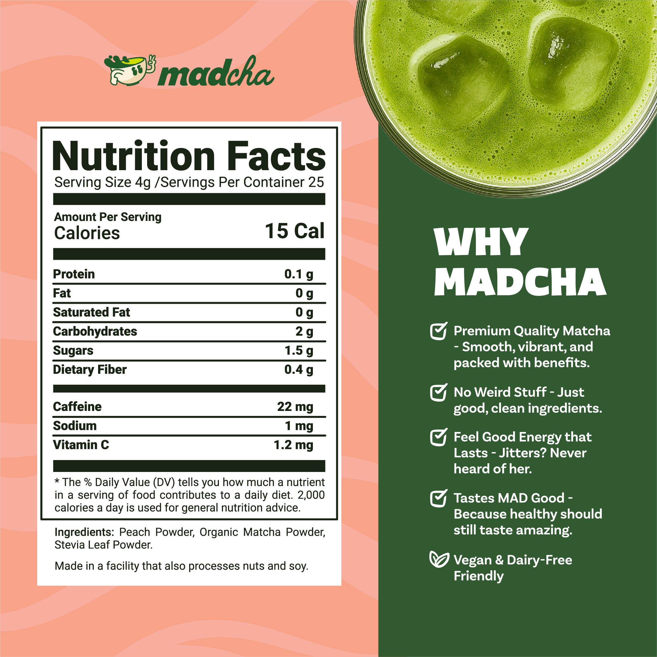 Peach Matcha Powder, 100g | Madcha
